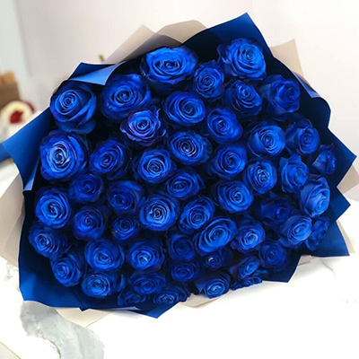 Bouquet of Monobouquet of blue roses 51 pcs flowers delivered to Astana