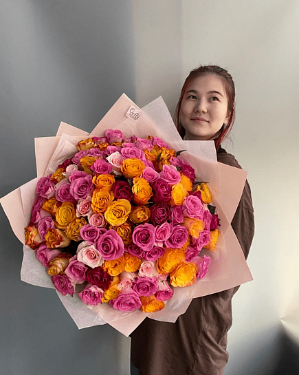 Bouquet of 101 rose mix 40-50cm flowers delivered to Astana
