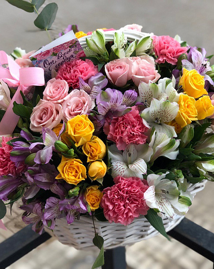 Bouquet of Bright mix in the basket flowers delivered to Astana