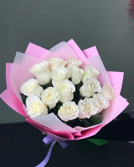 Bouquet of Bouquet of flowers of 15 white Dutch roses flowers delivered to Astana