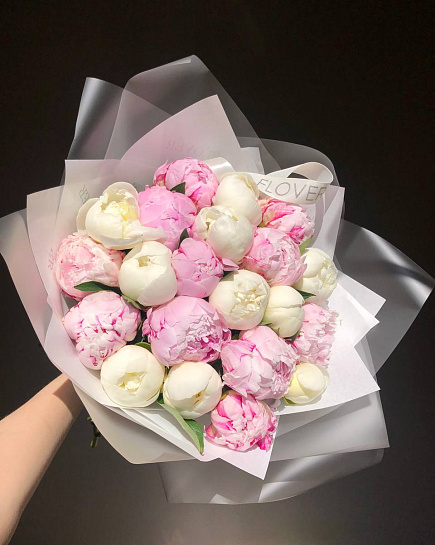 Bouquet of Bouquet of 21 white and pink peonies flowers delivered to Astana