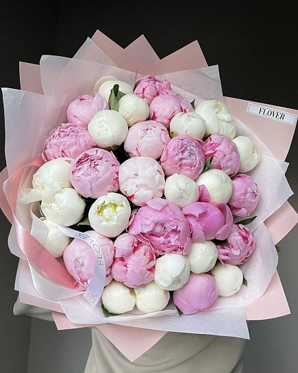 Bouquet of Bouquet of 31 white and pink peonies flowers delivered to Astana