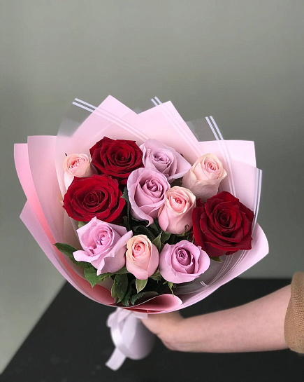 Bouquet of Monobouquet of 11 roses Assorted flowers delivered to Astana