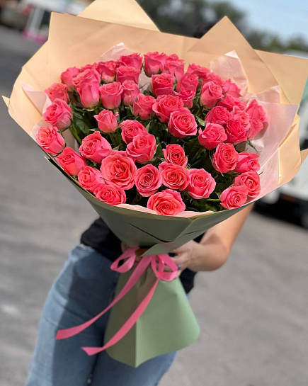 Bouquet of 51 pink roses flowers delivered to Almaty