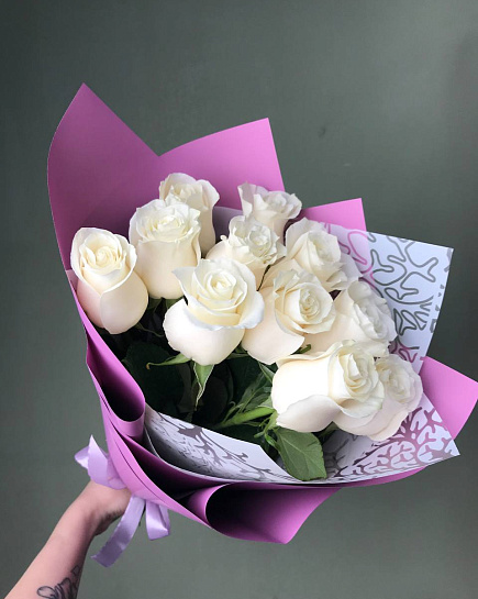 Bouquet of Bouquet of flowers of 11 white Dutch roses flowers delivered to Astana