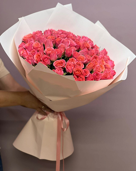 Bouquet of 101 pink rose flowers delivered to Almaty
