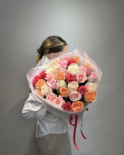 Bouquet of 35 delicate roses mix 50 cm on sale flowers delivered to Astana