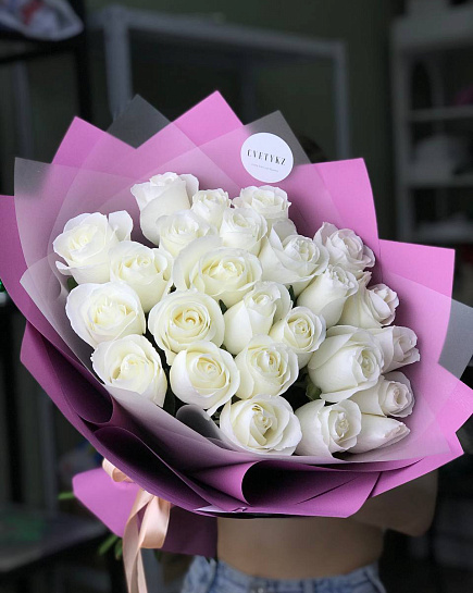 Bouquet of Bouquet of 25 white Dutch roses flowers delivered to Astana
