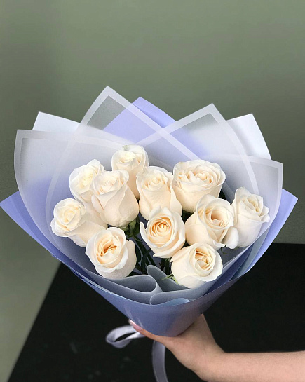 Bouquet of Bouquet of flowers of 11 white Dutch roses flowers delivered to Astana