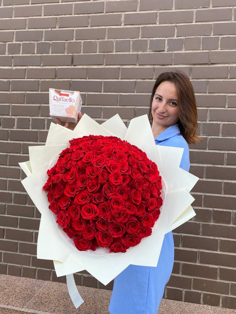Bouquet of Roses 101 pcs + Raffaello flowers delivered to Astana