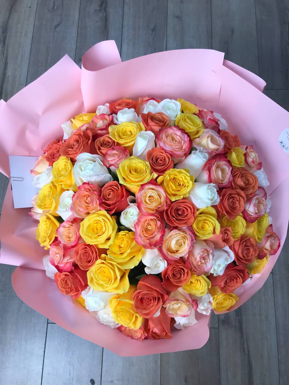 Bouquet of Mono-bouquet of roses Assorted 101 pcs flowers delivered to Astana