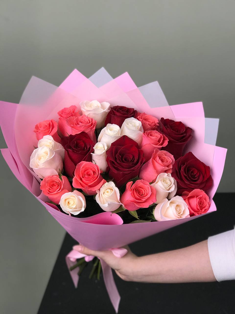 Bouquet of Mono-bouquet of roses Assorted 25 pcs flowers delivered to Astana