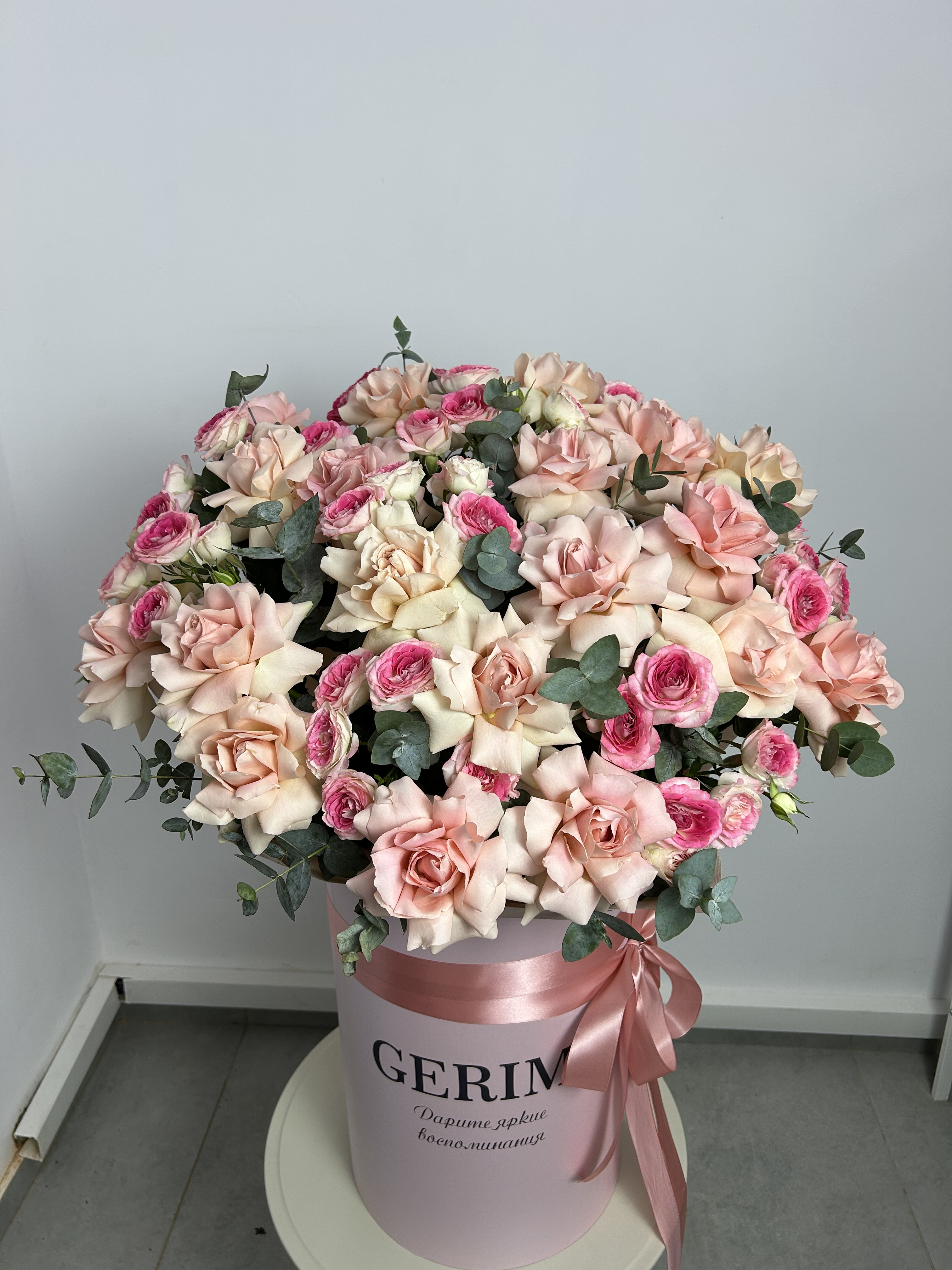 Bouquet of BIG box 100cm height flowers delivered to Astana