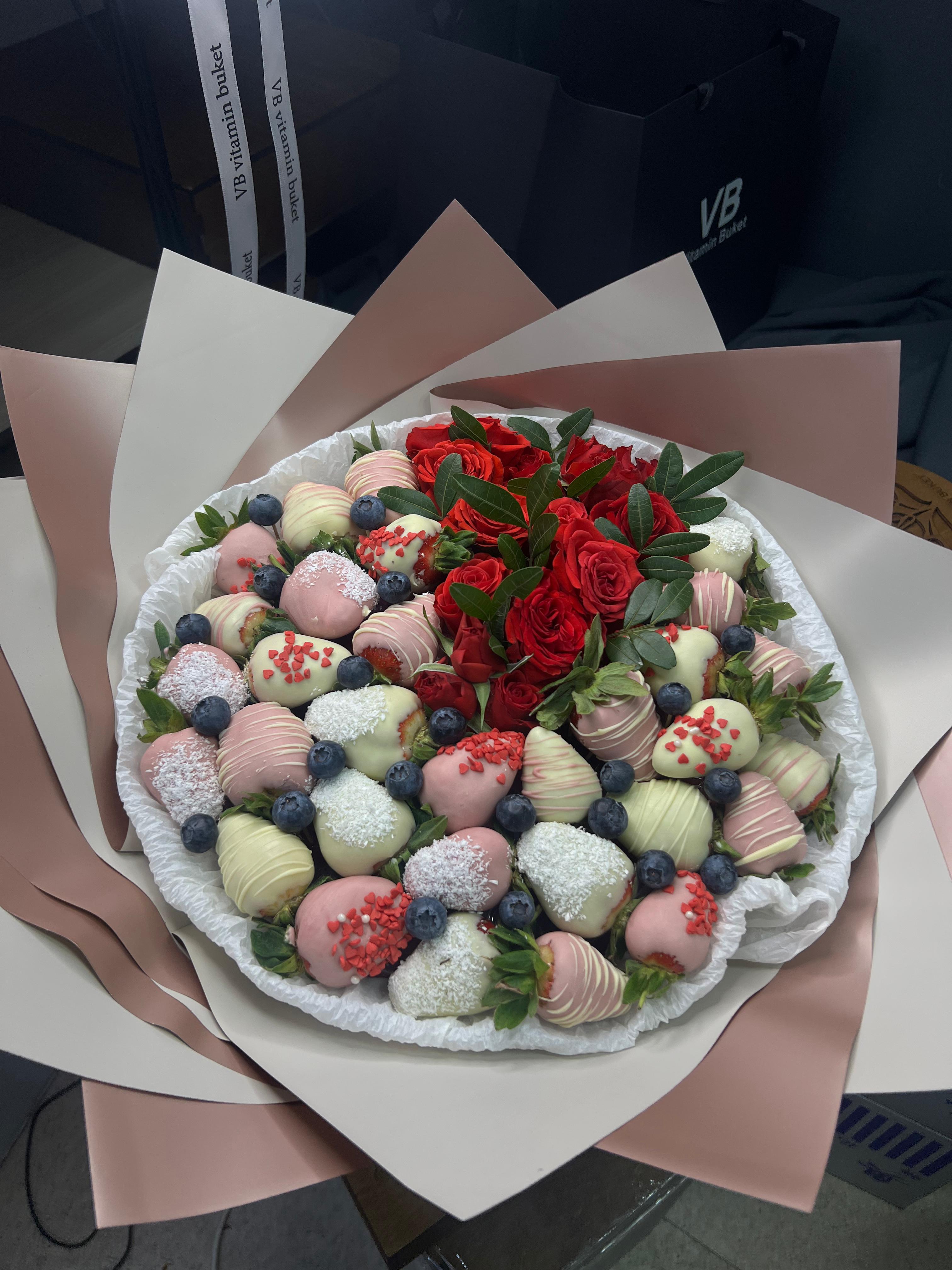 Bouquet of Strawberries in chocolate flowers delivered to Astana