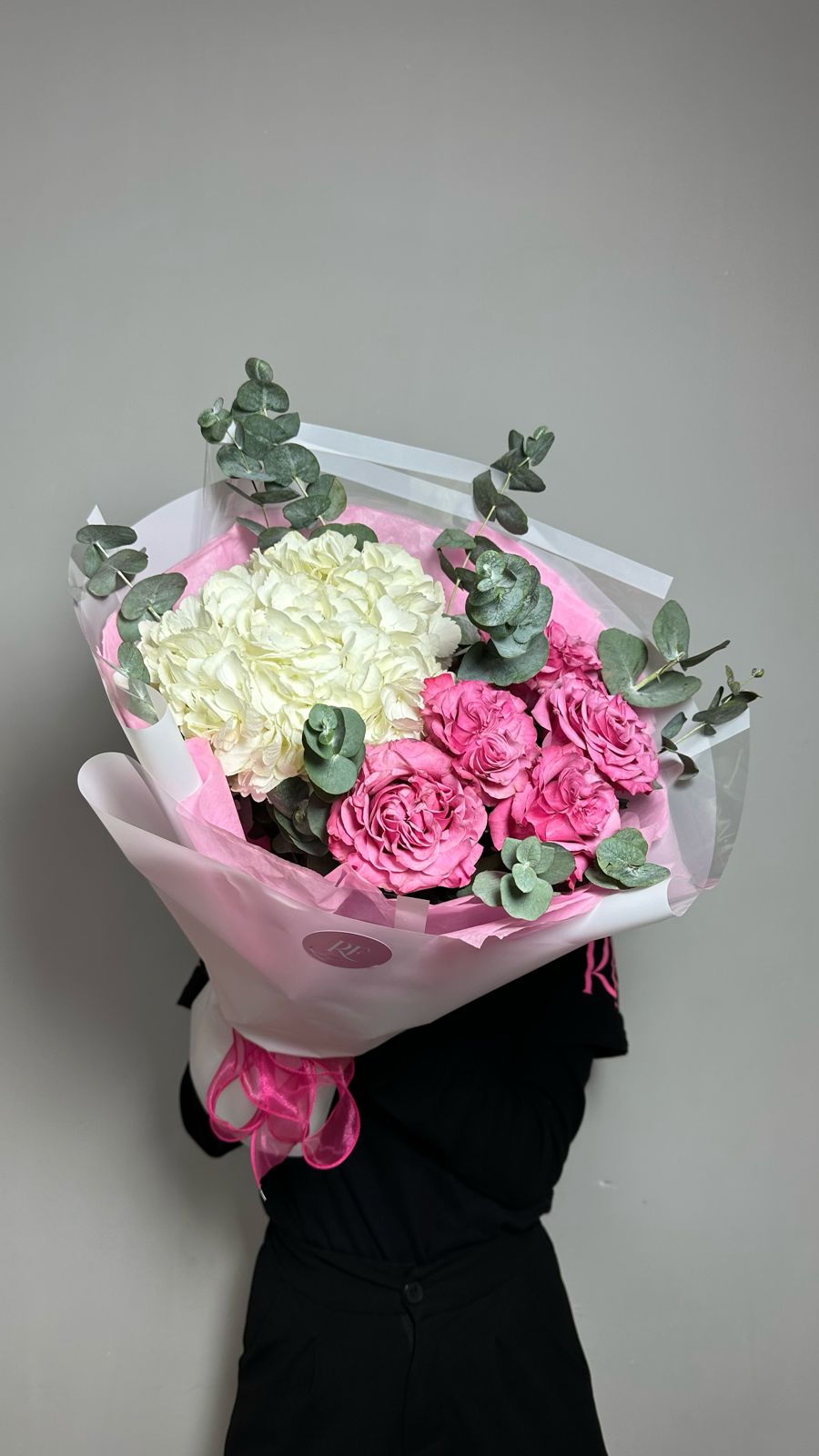 Bouquet of Euro Bouquet of roses and hydrangea flowers delivered to Ust-Kamenogorsk