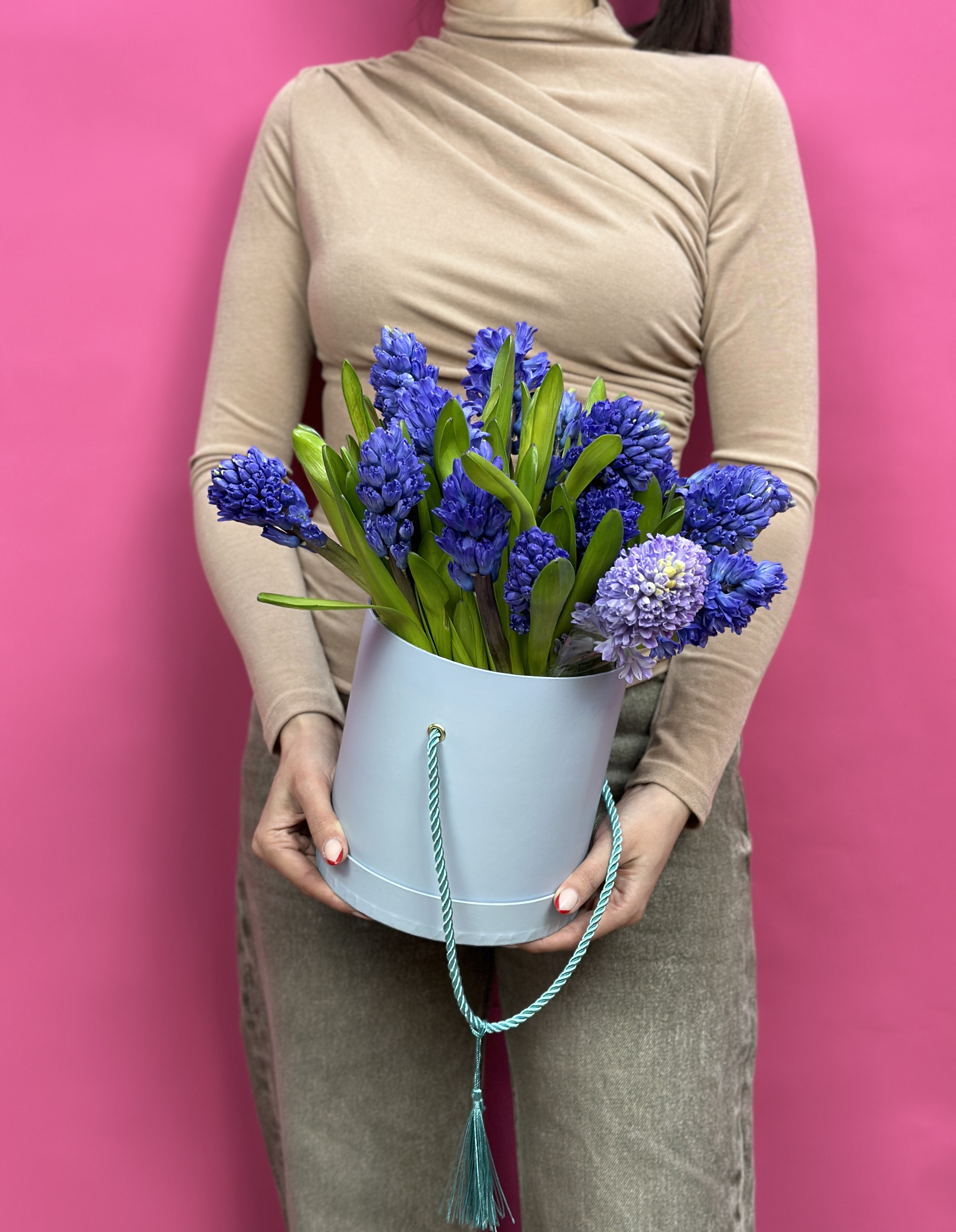 Bouquet of Hat composition with hyacinths flowers delivered to Astana
