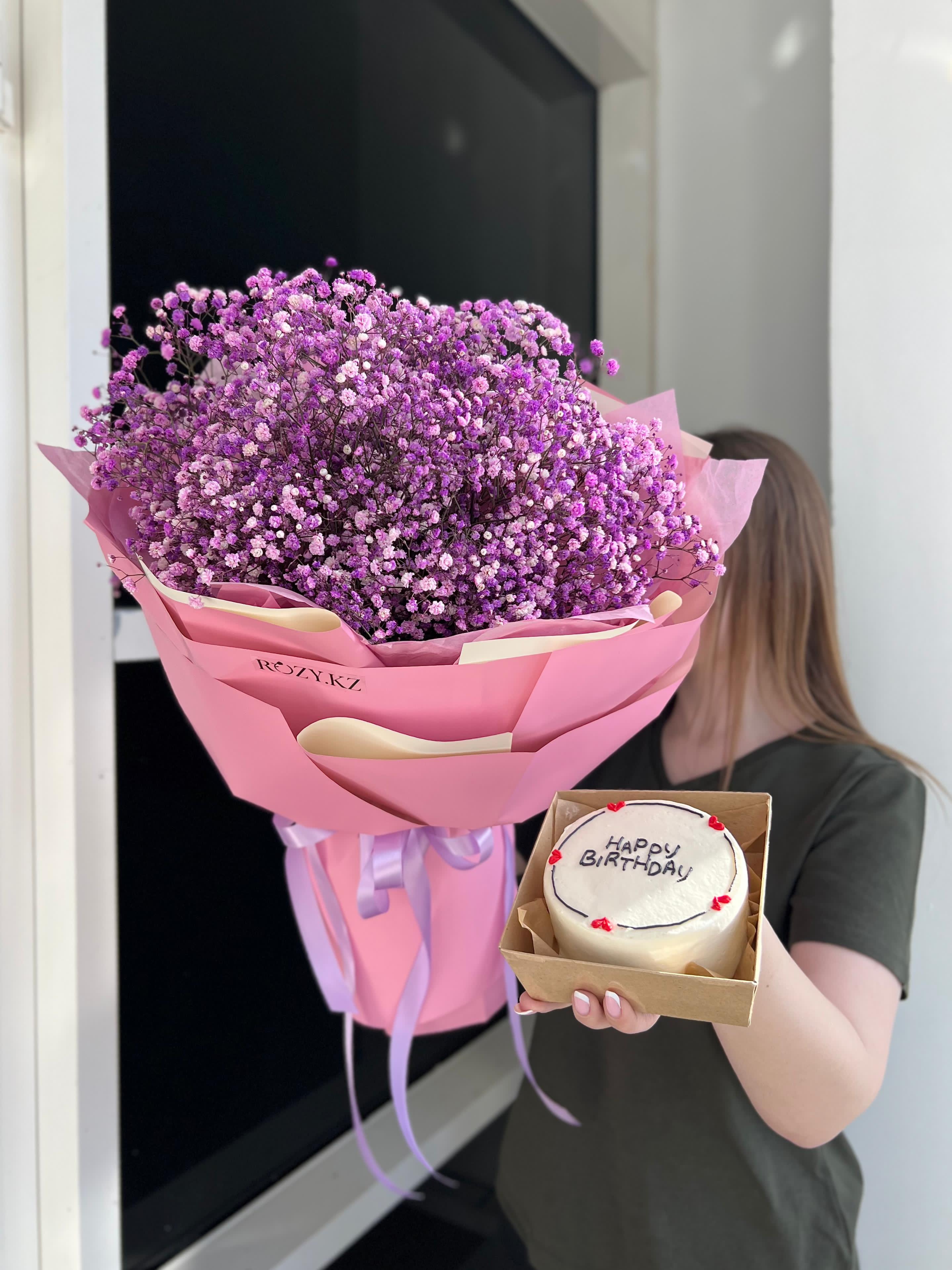 Bouquet of Bouquet of gypsophila and bento cake flowers delivered to Astana