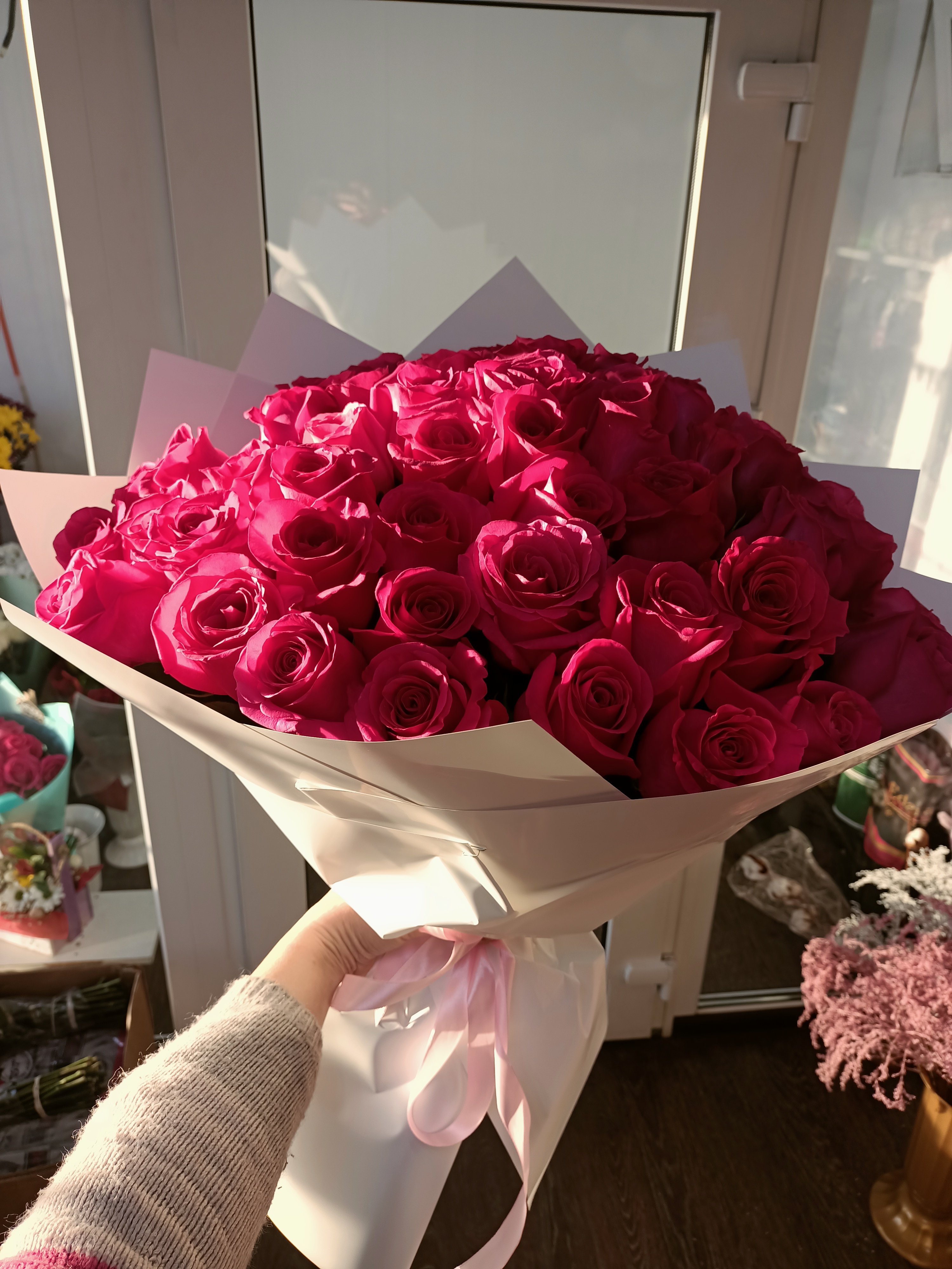 Bouquet of 51 Pink Rose flowers delivered to Kostanay.