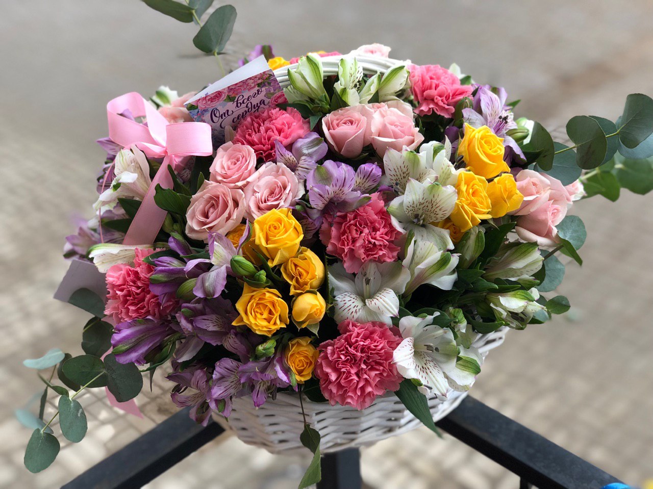 Bouquet of Bright mix in the basket flowers delivered to Astana