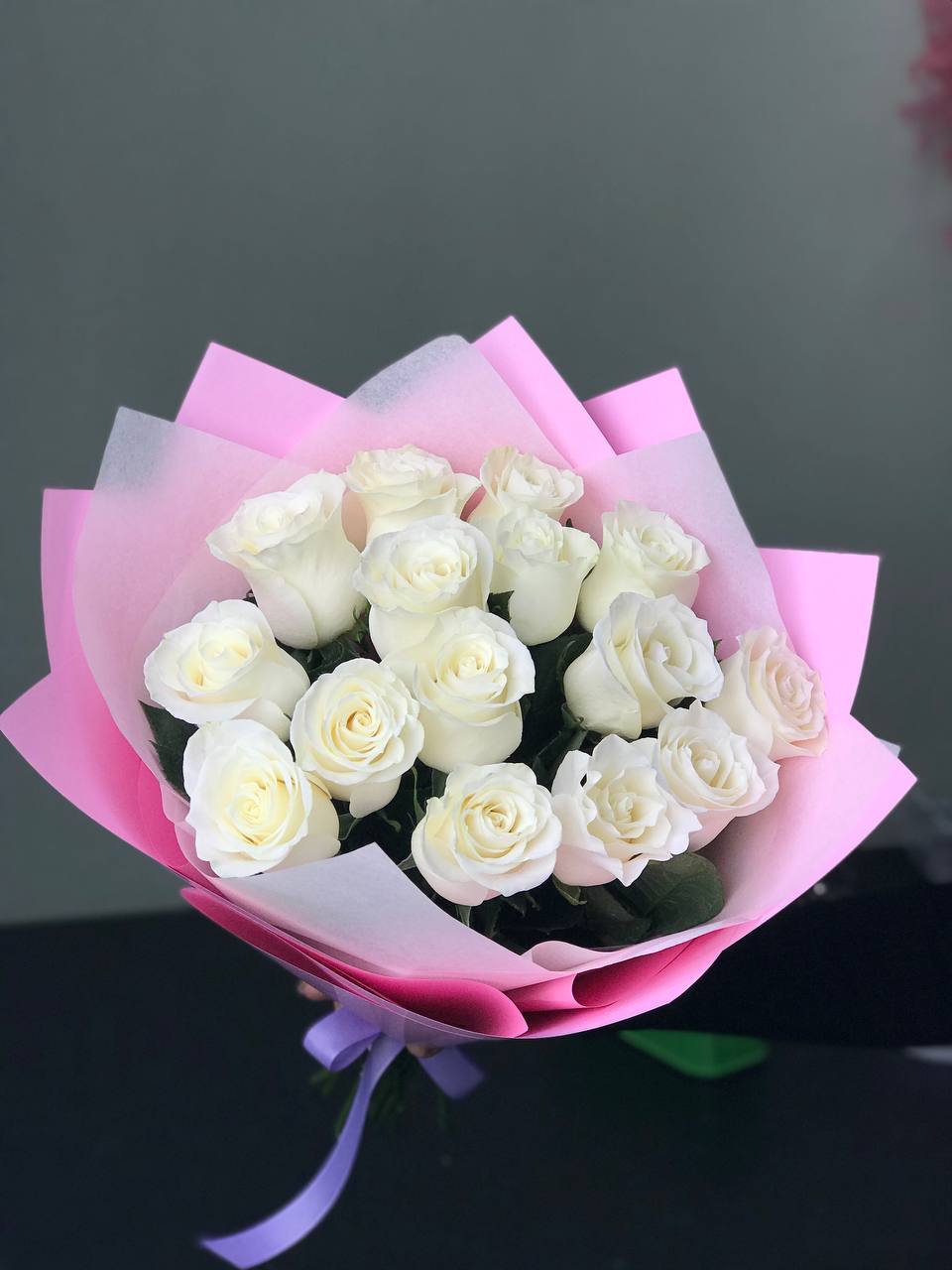 Bouquet of Bouquet of white Dutch roses 15 pcs flowers delivered to Astana