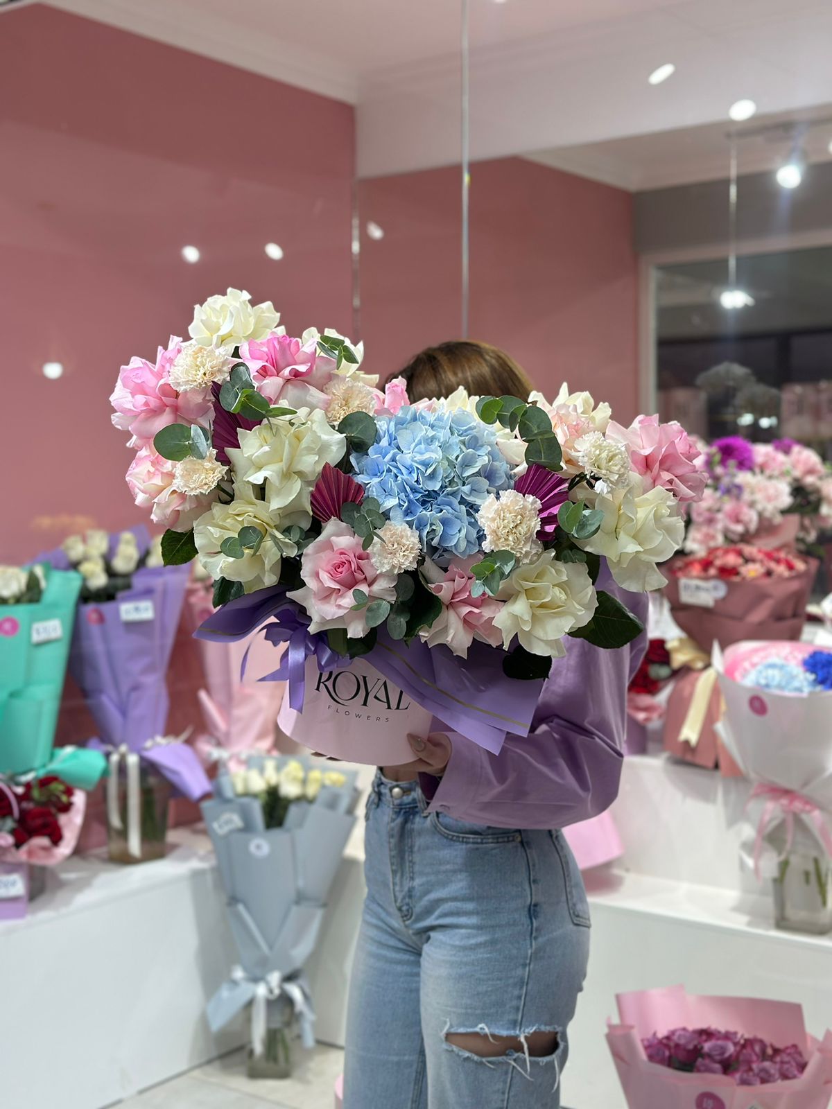 Bouquet of Prefabricated composition in box M flowers delivered to Shymkent