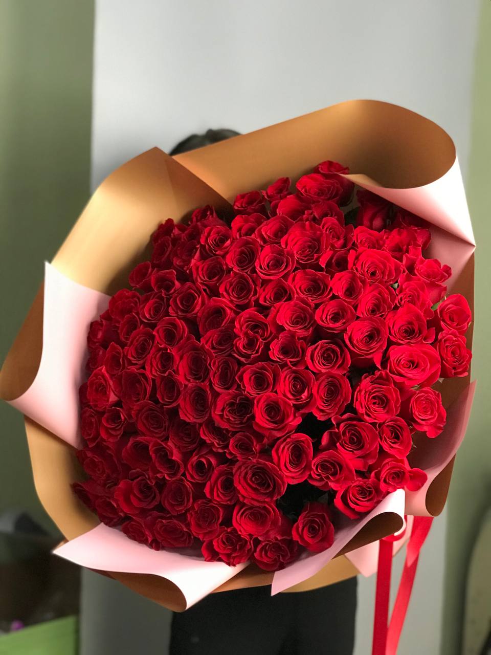 Bouquet of Mono-bouquet of red Dutch roses 101 pcs flowers delivered to Astana
