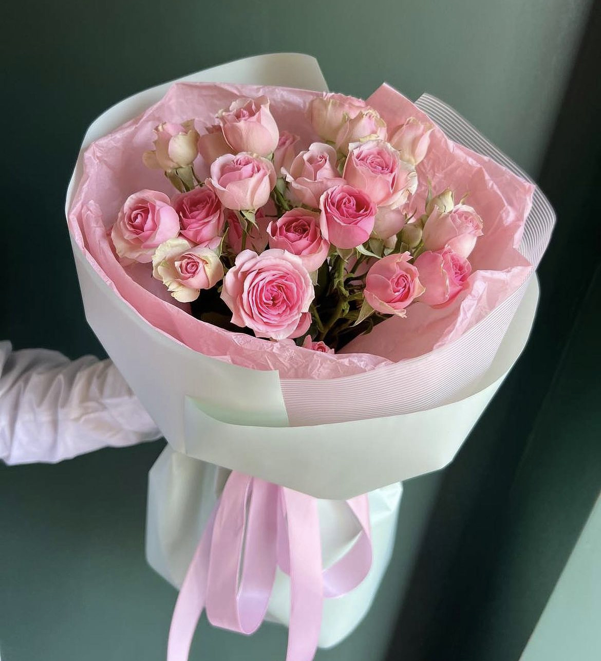Bouquet of pink cloud flowers delivered to Kostanay.