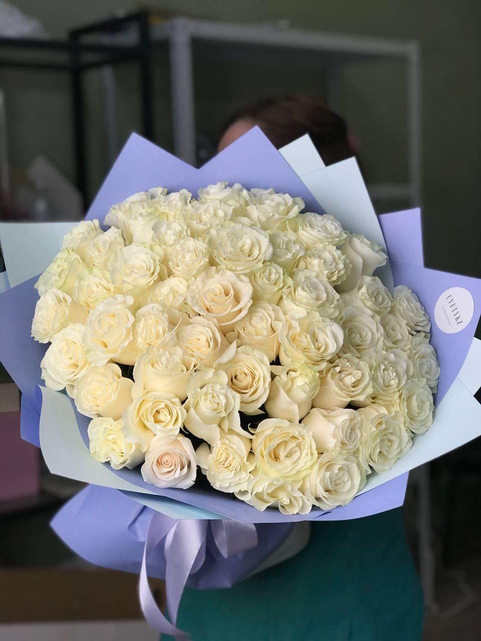 Bouquet of Bouquet of white Dutch roses 51 pcs flowers delivered to Astana