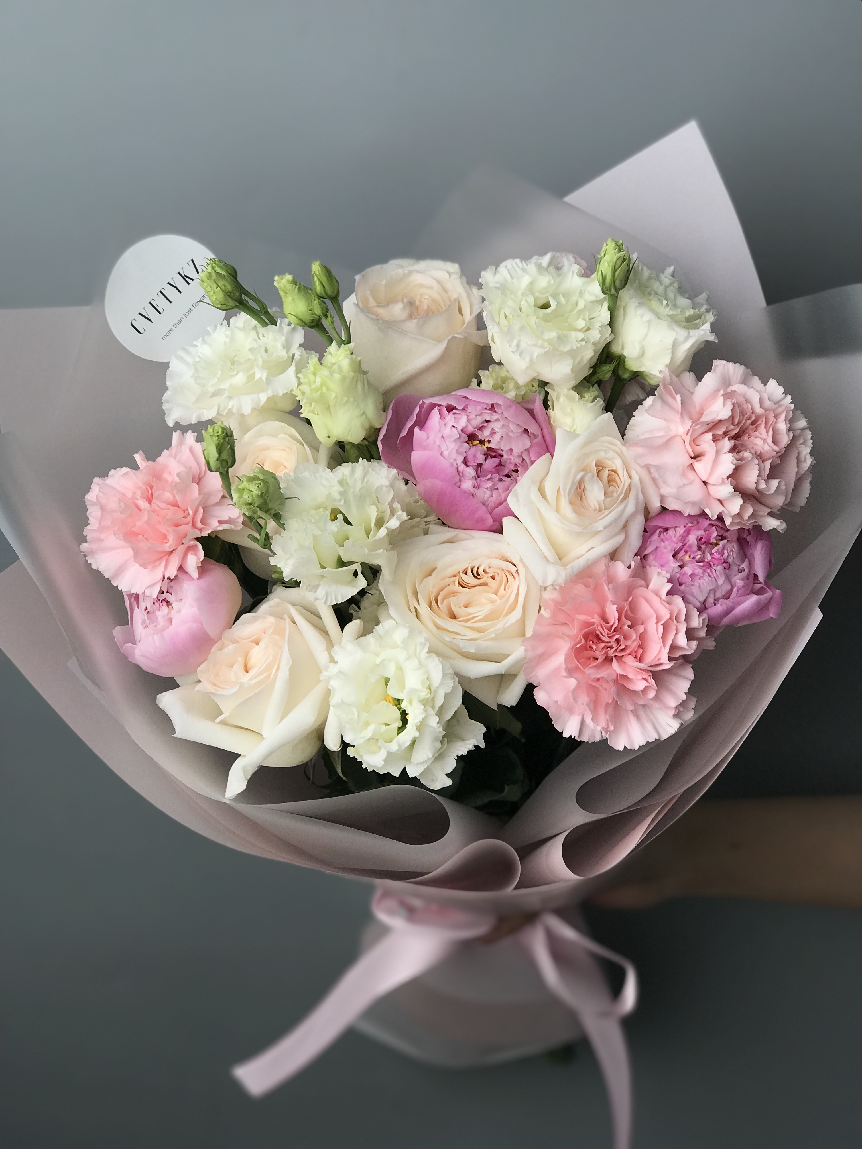 Bouquet of Euro bouquet with peonies “M” size flowers delivered to Astana