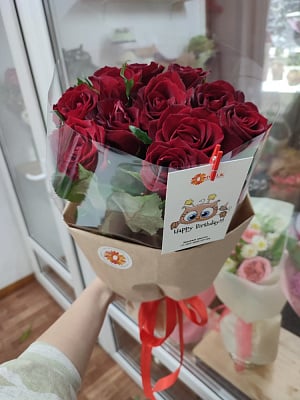 Bouquet of 11 red roses flowers delivered to Almaty