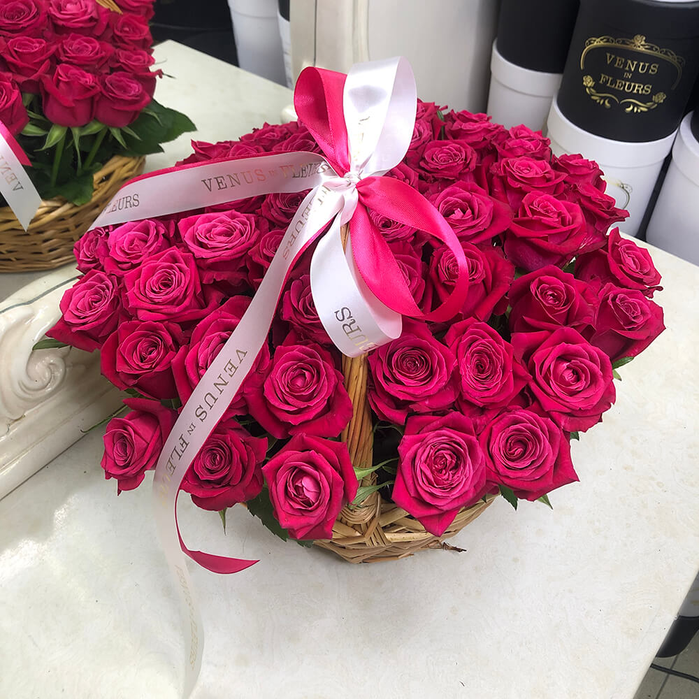 Bouquet of Premium basket 51 roses flowers delivered to Kostanay.