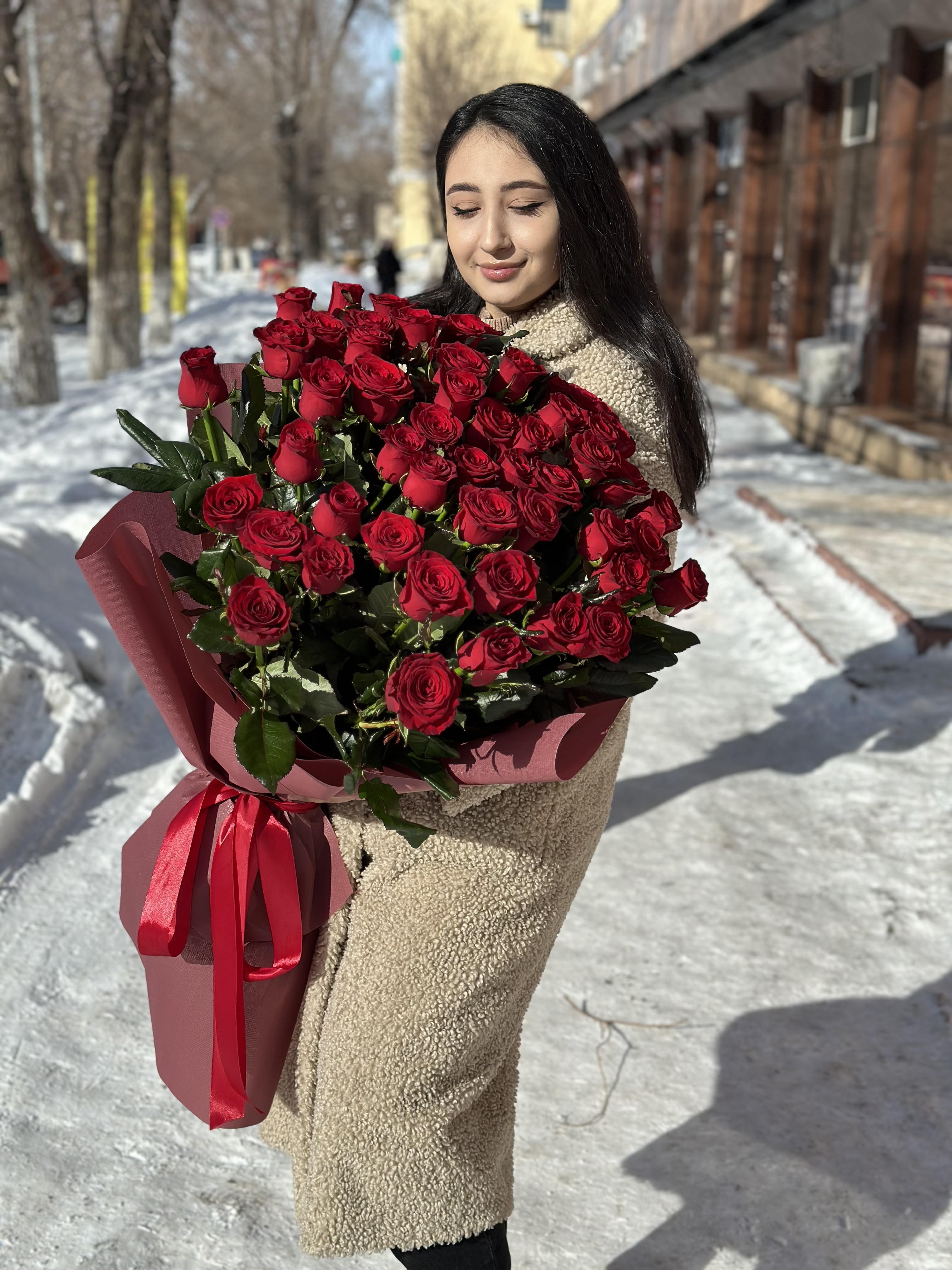 Bouquet of 51 rose 70 cm flowers delivered to Karaganda