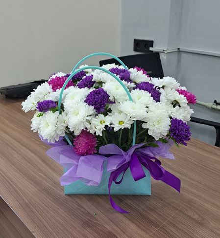 Handbag with chrysanthemums and asters