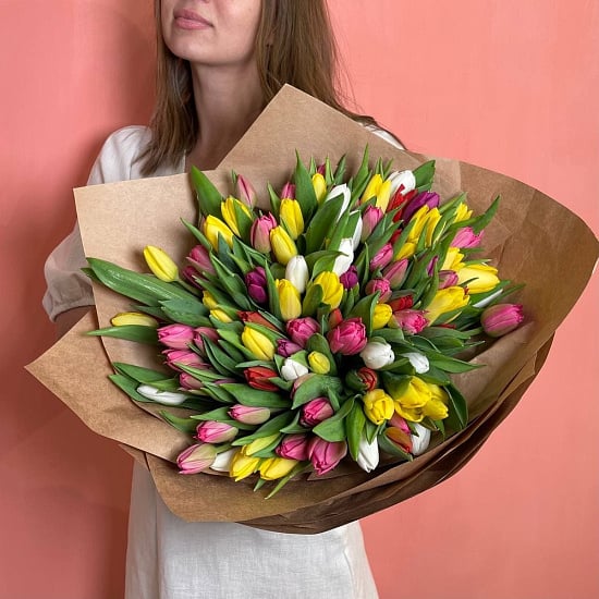 Bouquet of Mix Tulips 101pcs flowers delivered to Semey