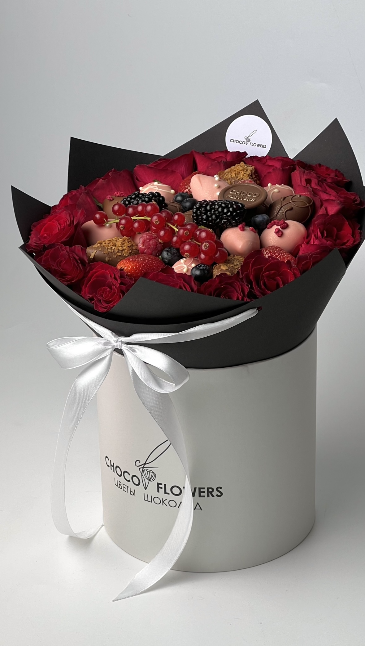 Bouquet of Bouquet S with flowers and strawberries in chocolate flowers delivered to Astana