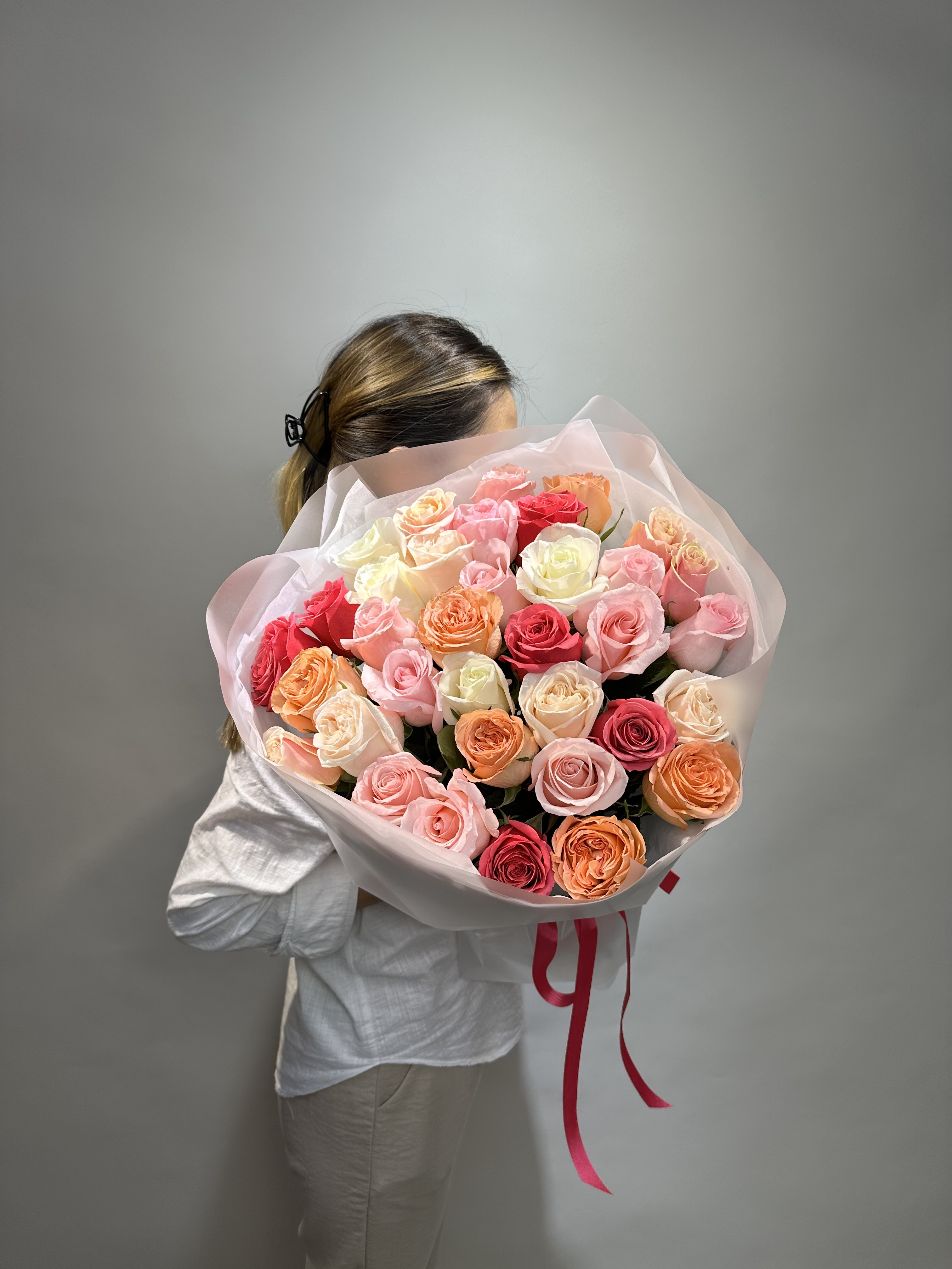 Bouquet of 35 delicate roses mix 50 cm flowers delivered to Astana
