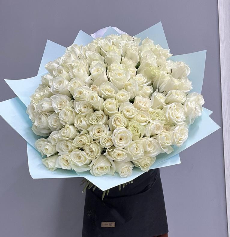 Bouquet of 101 white rose flowers delivered to Aktau