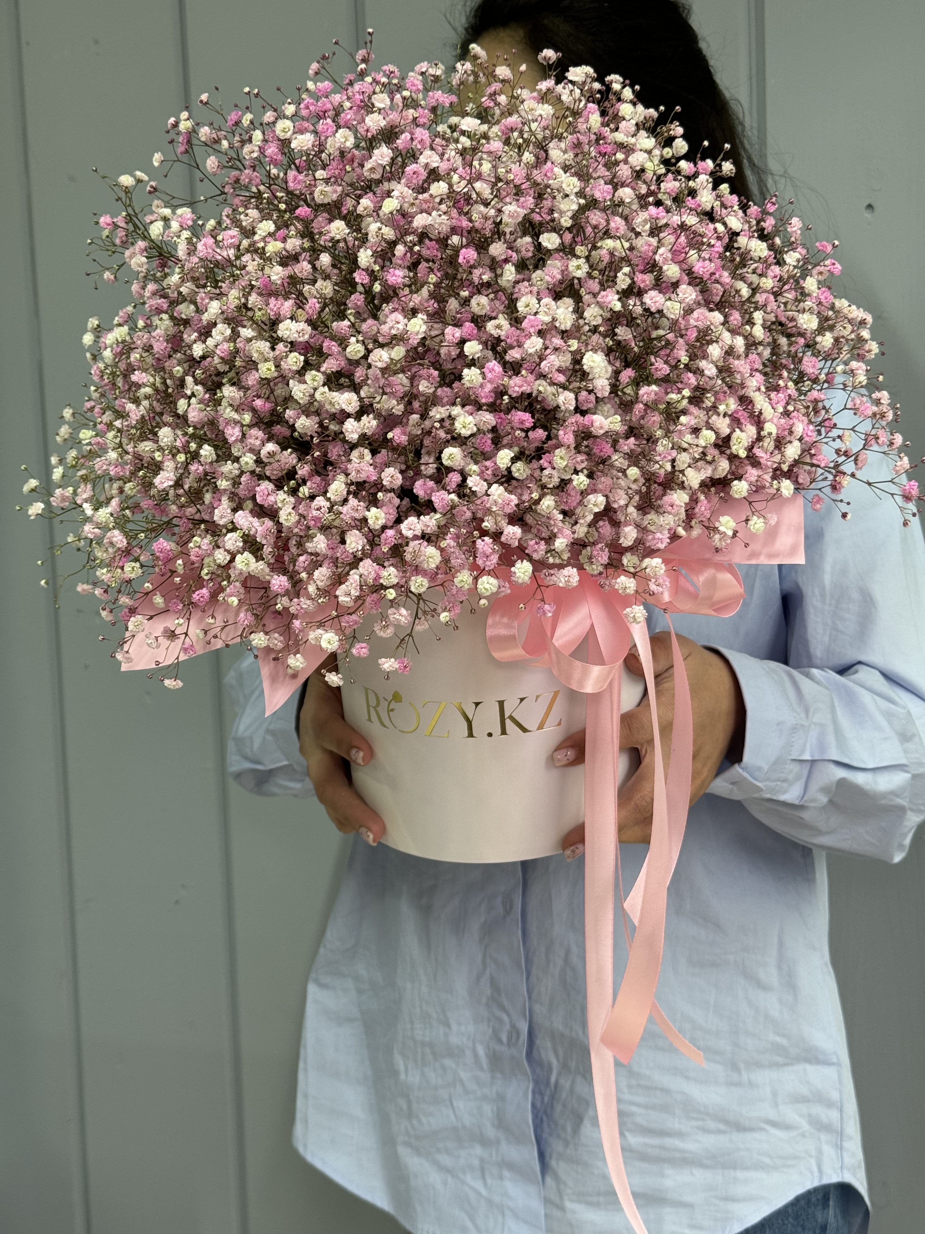 Bouquet of Gypsophila in a box size M flowers delivered to Astana
