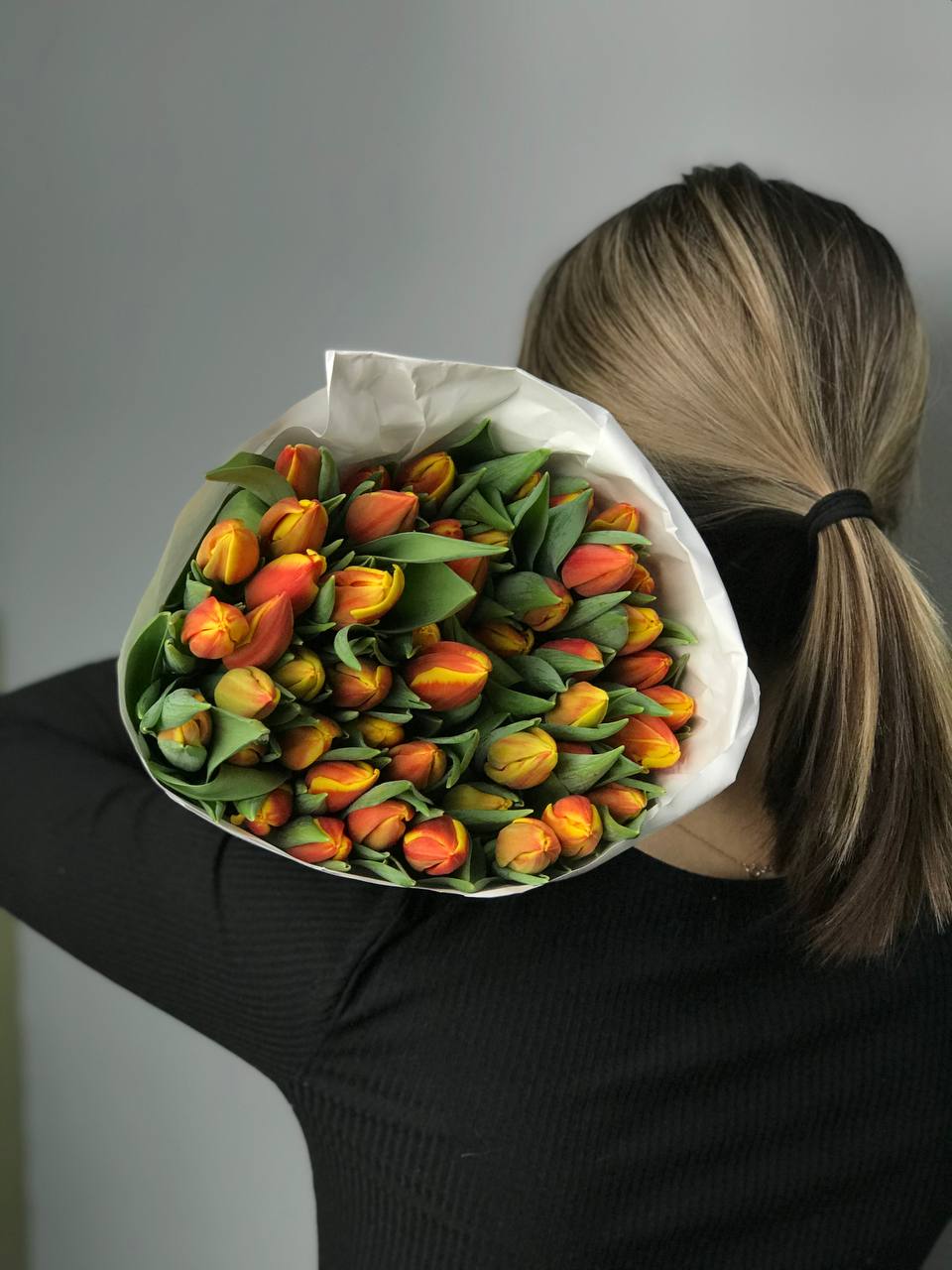 Bouquet of Orange tulips wholesale 50 pcs flowers delivered to Astana