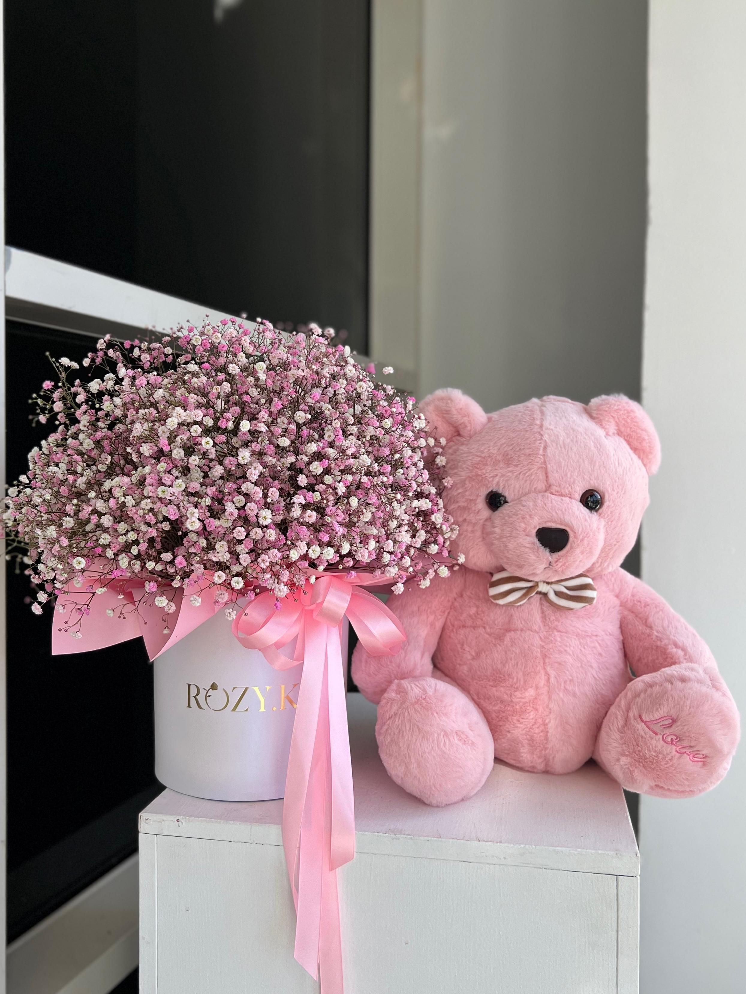 Bouquet of Composition of gypsophila M and bear flowers delivered to Astana