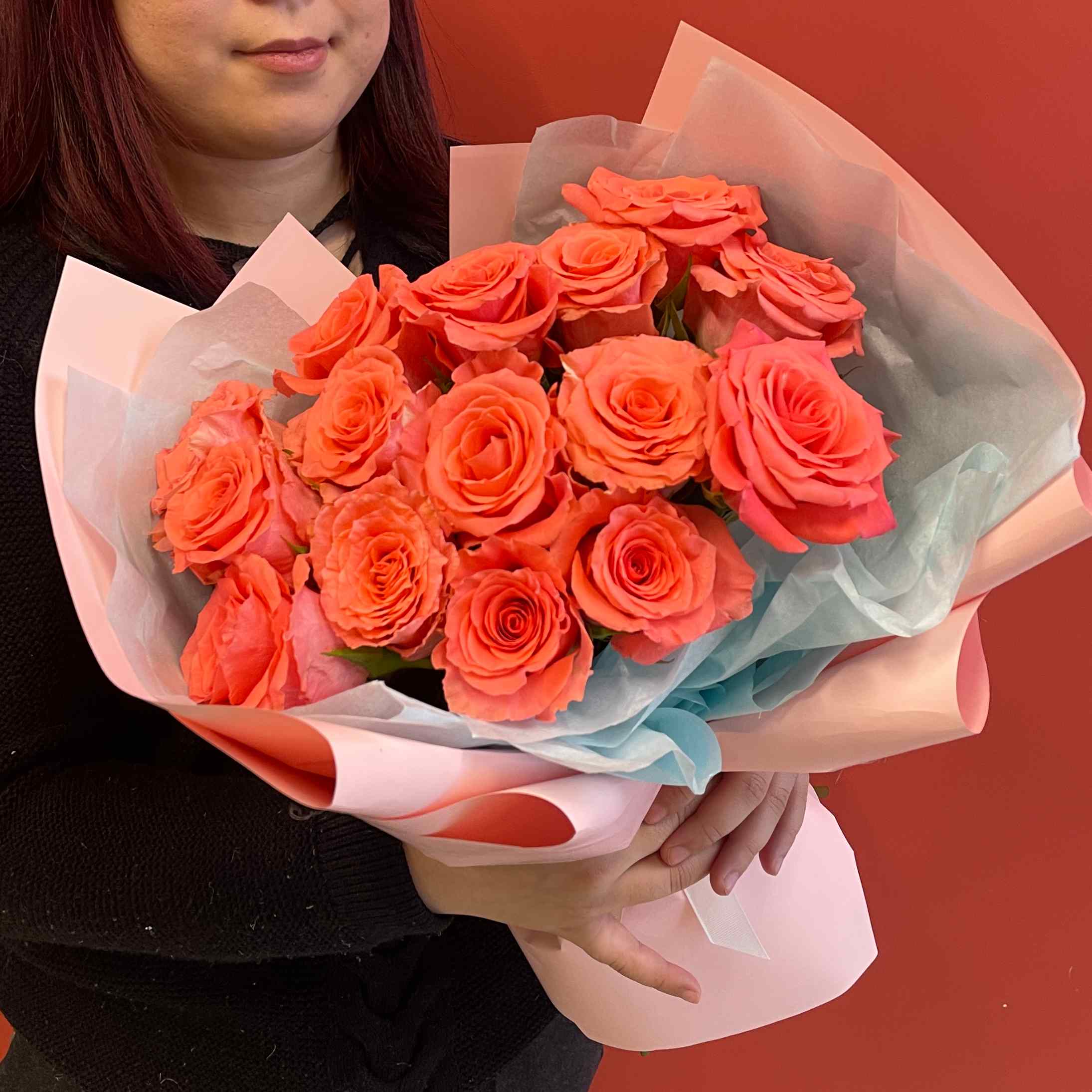 Bouquet of Mono bouquet of 15 coral roses flowers delivered to Astana