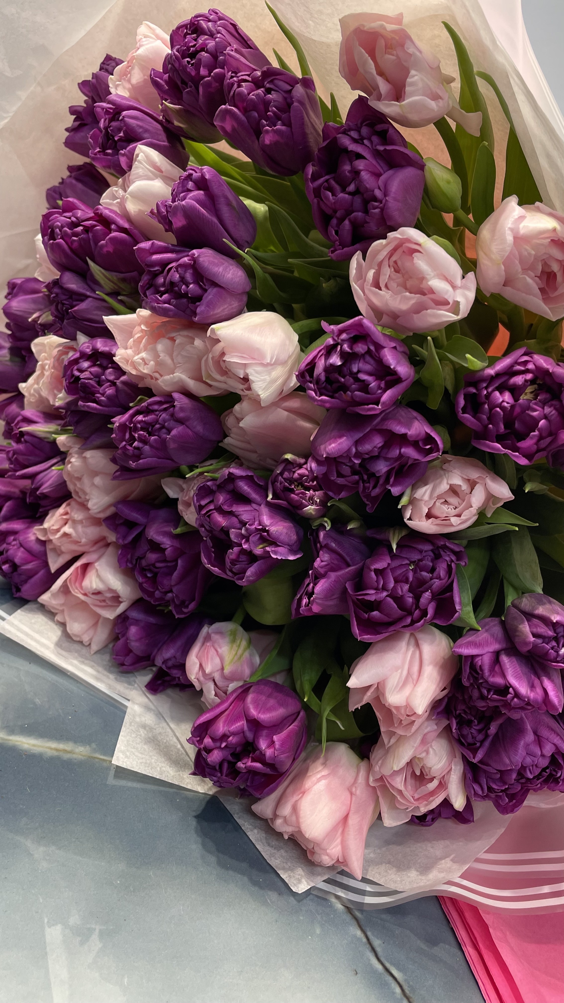 Bouquet of peony tulips flowers delivered to Astana