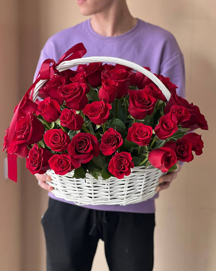 Bouquet of 51 red Roses in the Basket ❤️ flowers delivered to Almaty