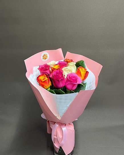 Букет из 11 Голландских микс роз  с доставкой по Алматы