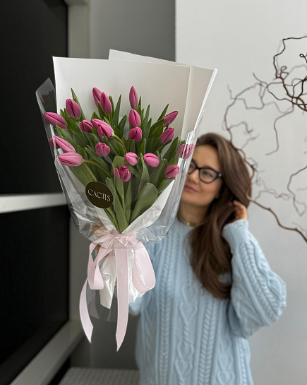 Mono bouquet of PINK tulips (21pcs) with delivery to Astana