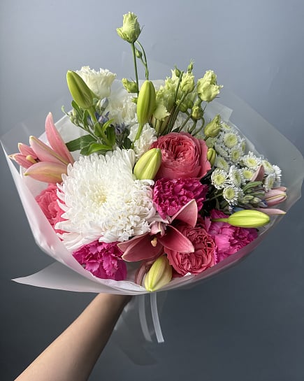 Розовое очарование с пионовидными розами с доставкой по Астане