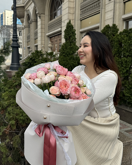 Bouquet of rainbow flowers delivered to Almaty