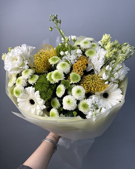 Солнечный микс с хризантемами и герберами с доставкой по Астане