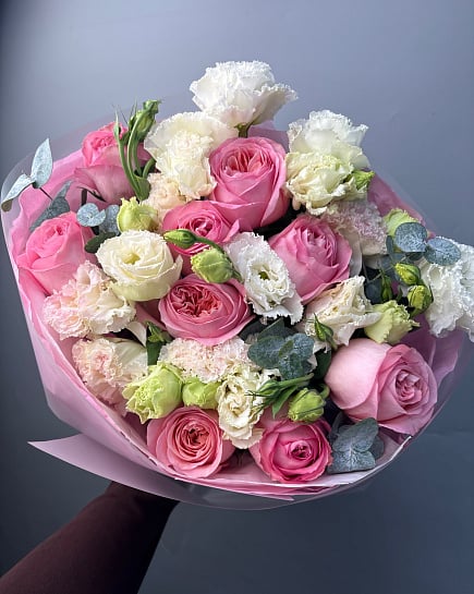 Розовое очарование с пионовидными розами с доставкой по Астане