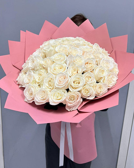 Bouquet of 51 white rose flowers delivered to Aktau
